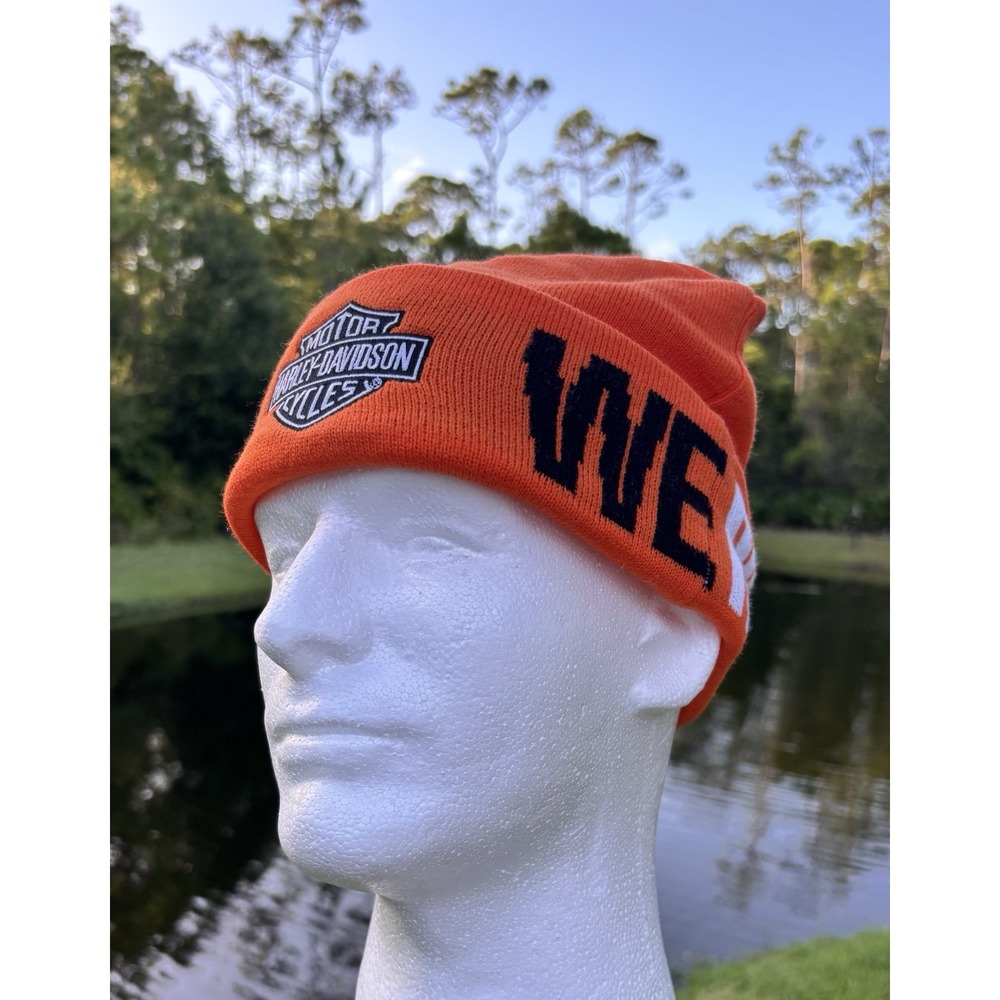 Harley-Davidson Motor Cycles Orange Knit Beanie Hat "WE RIDE WITH YOU" NWOT